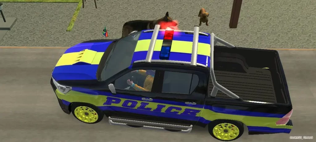Car Parking Multiplayer On PC Police chase mood. Blue police pickup with a dog